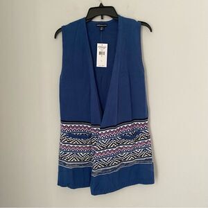 American Living Women’s Open Front Vest Aztec Print Knit Duster Sweater